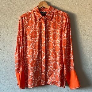 Orange paisley print Classic-fit button up shirt